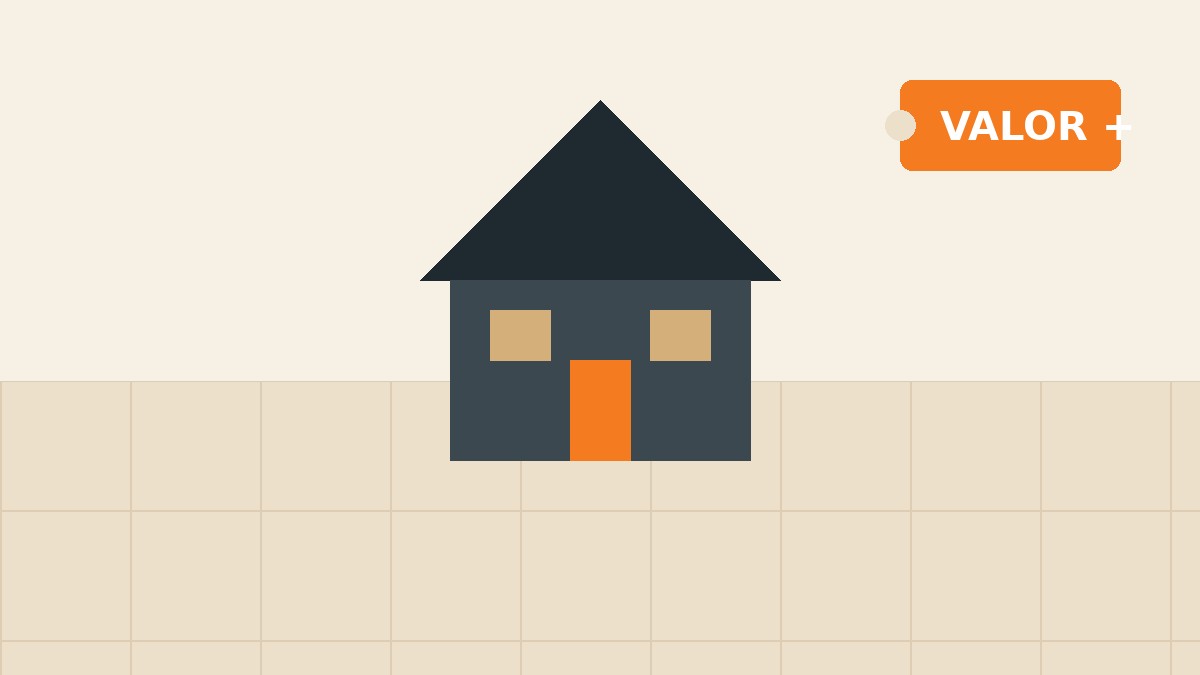 Ilustración de una vivienda con una etiqueta de valor sobre un suelo pulido